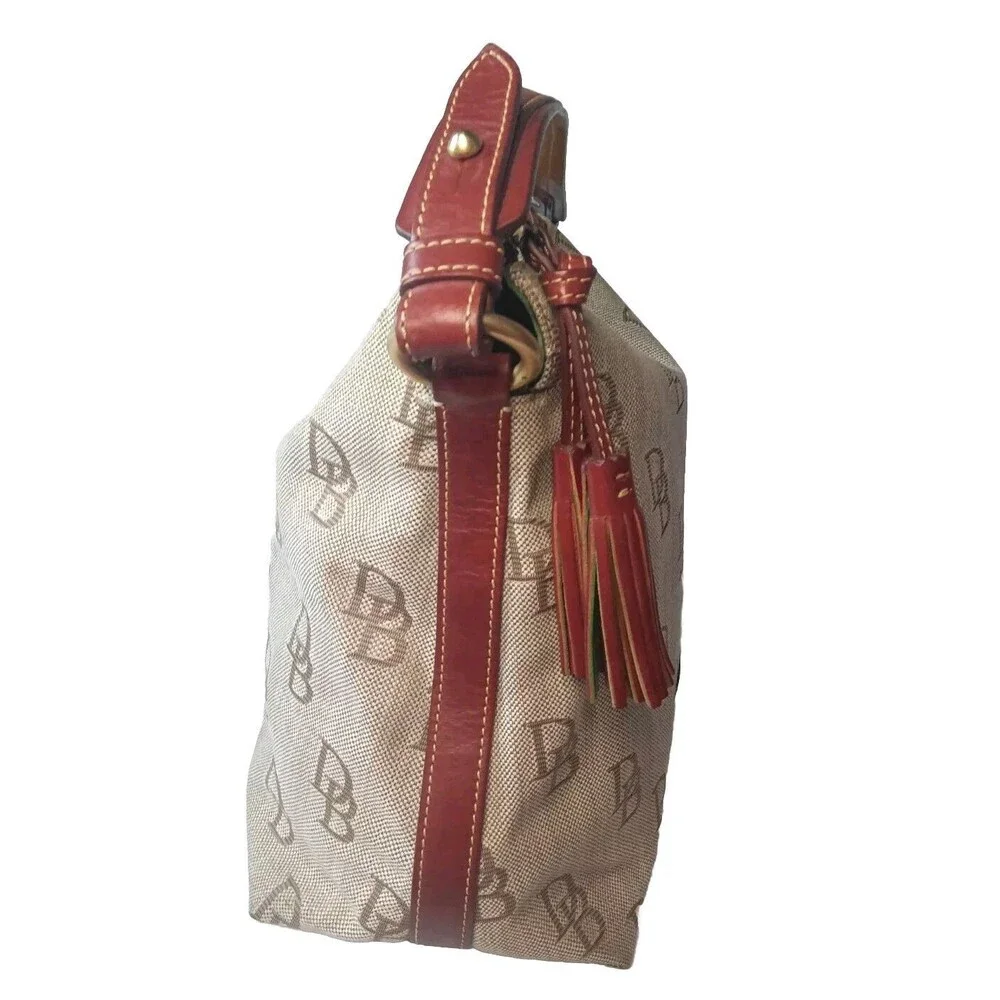 Dooney & Bourke Brown Signature Hobo Canvas Shoulder Bag Leather Trim